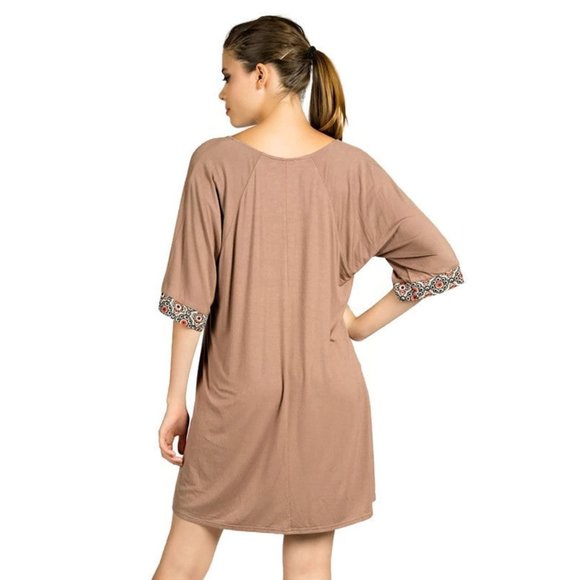 Kori America Mixed Print Tassel Tie Dress, Taupe - Picture 3 of 3